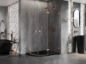 Mexen Lunar, pravý polkruhový sprchový kút 90 x 80 cm, 8mm číre sklo, profil medená matná, 833-090P-080L-65-00