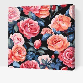 Gario Maľovanie podľa čísel Kvetinové pozadie Ruže Rozmery: 50 x 50 cm, Rámovanie: S vnútorným rámom