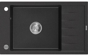 Mexen Elias granitový jednokomorový drez s krátkym odkvapkávačom 795 x 480 mm, čierna/strieborná metalik - 6511791005-73