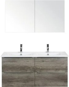 Kúpeľňový nábytkový set Pulse 120 cm s keramickým dvojitým umývadlom dub Nebraska a zrkadlovou skrinkou 84726324