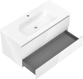 Mexen Orio, kúpeľňová skrinka 100 cm s umývadlom Vela, 2 zásuvky, biela lesklá, 91A10-10047-2-BFF00-W23M00