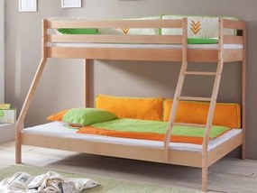 Detská poschodová posteľ z masívu s rozšíreným spodným lôžkom DENIS - 200x90/140 cm - prírodná