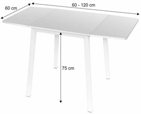 Tempo Kondela Jedálenský stôl, MDF fóliovaná/kov, biela, 60-120x60 cm, MAURO