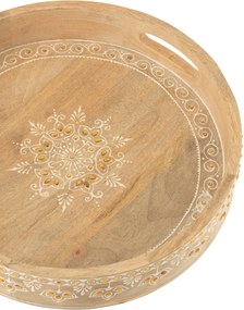 Súprava 2 podnosov s 2 úchytmi a korálkami z mangového dreva – Ø 40*6/ Ø 35*6 cm