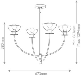 Alora Mood ALM-SYLVIA4-BK-CL - Luster na tyči SYLVIA 4xE14/40W/230V čierna