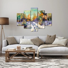 Obraz - Zasnežená cesta lesom, olejomaľba (150x105 cm)
