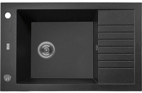 Laveo Pionier, 1-komorový granitový drez 780x500x207 s krátkym odkvapávačom, čierna škvrnitá, LAV-SBR_713T