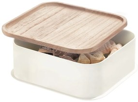 Biely úložný box s vekom z dreva paulownia iDesign Eco, 21,3 x 21,3 cm