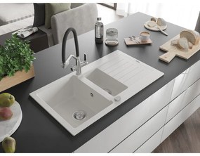 Mexen Matias, 1,5-komorový granitový drez 900x505x200 mm a drezová batéria Duo, biela, 6502-20-671701-07