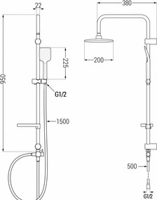 Mexen Sven sprchový set s dažďovou sprchou a sprchovou batériou Sabre, chrómová, 72140262-00