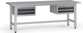 Výškovo nastaviteľný dielenský stôl G5, 2100 x 750 x 800-1000 mm, 2x kontajner, 4 zásuvky, grafit
