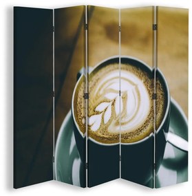 Ozdobný paraván, Vzorovaná káva - 180x170 cm, päťdielny, obojstranný paraván 360°