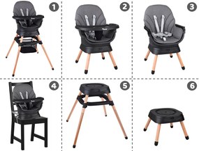 Jokomisiada Viacúčelová otočná stolička na kŕmenie 6v1 pre deti –ZA5659 sivá