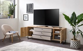 Široká TV skrinka Cube, dub evoke / pieskovo šedá