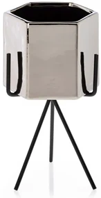KERAMICKÝ KVETINÁČ SO STOJANOM SASHI SADA 3KS 20X9,5 CM+18X10 CM+16X9,5 CM STRIEBORNÁ