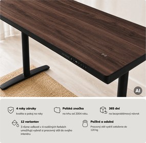 Elektrický písací stôl sit-stand so zásuvkou a bezdrôtovou nabíjačkou Qi čierny/orech, 1400 mm: ELLIS