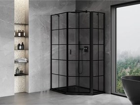 Mexen Mist, päťuholníkový sprchový kút, pravý 80 x 90 cm, číre sklo-čierna mriežka, 8A8-080-090-70-77-P