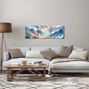 Obraz - Akvarelové hory (s hodinami) (90x30 cm)