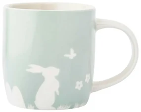 Altom Porcelánový hrnček Zajac s motýľom, 360 ml, zelená