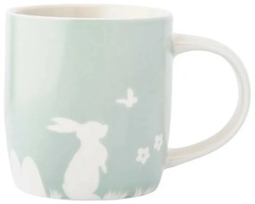Altom Porcelánový hrnček Zajac s motýľom, 360 ml, zelená