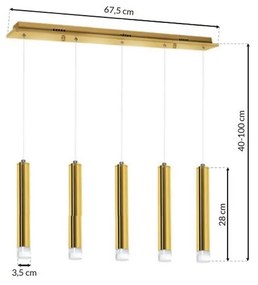 Závesné svietidlo Goldie, 5x zlaté kovové tienidlo, g