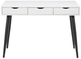 Písací stôl NOLITO 110 cm biely s čiernymi kovovými nohami
