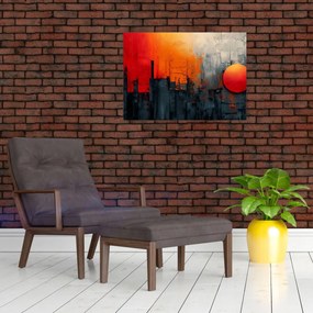 Sklenený obraz - Abstraktná maľba mesta (70x50 cm)