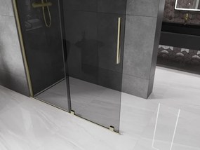 Mexen Velar, sprchová zástena s posuvnými dverami Walk-in 150 x 200 cm, 8mm šedé sklo, zlatá lesklá, 871-150-000-43-50