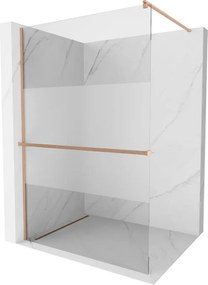 Mexen Kioto+, sprchová zástena Walk-In s poličkou a vešiakom 80 x 200 cm, 8mm číre sklo-námraza, medený matný profil, 800-080-121-65-35