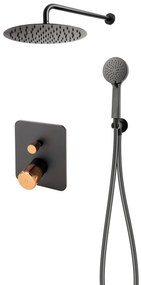 F-Design Ardesia, podomietková sprchová sada s dažďovou hlavicou 30 cm, čierna matná-ružové zlato, FD1-ARD-7PSET1-25
