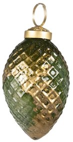 Zeleno-zlatá sklenená ozdoba šiška I - Ø 5*7 cm