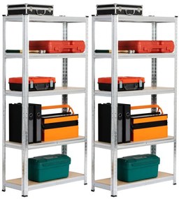 Set 2 kovových regálov 70x30x154 cm strieborný