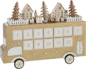 Adventný kalendár autobus preglejka zlatobiely J-line – 31*9*24 cm