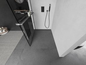 Mexen Kioto+ L, sprchová zástena Walk-In s poličkou a vešiakom 100 x 200 cm, 8mm číre sklo čierny vzor, grafitový profil, 800-100-123-66-77