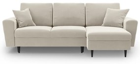 Béžová zamatová rozkladacia/s úložným priestorom rohová pohovka Kyoto – Cosmopolitan Design