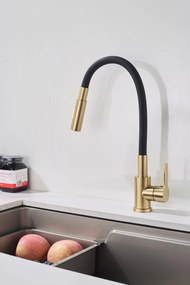 Gamma Flex 4000, stojanková drezová batéria s flexibilným ramenom, 2-funkčný výtok, čierna-zlatá matná, GMA-BFX-4000BGD