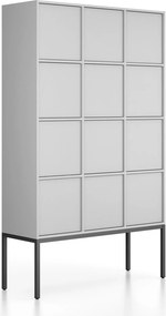 Kancelárska skriňa FRAME, čierna podnož, 12x dvere, 1299 x 450 x 2185 mm, PUSH-lock, sivá