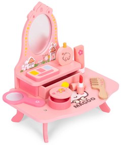 Detský drevený toaletný stolík so zrkadlom a zásuvkou 7 doplnkov ECOTOYS