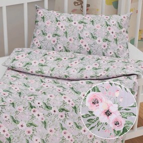 Biante Detské bavlnené posteľné obliečky do postieľky Sandra SA-178 Kvitnúce ruže na sivom Do postieľky 100x135 a 40x60 cm