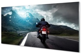 Obraz na skle Motocykla horskej ceste muž neba 140x70 cm