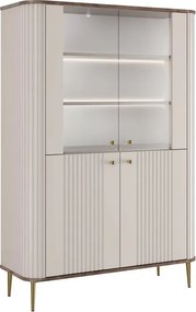 Vitrína Vesper 103 cm štvordverová - kašmír / orech / zlaté nohy