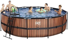 Nadzemný bazén rámový EXIT Wood Pool ø488 x 122 cm design drevo s pieskovou filtráciou a rebríkom