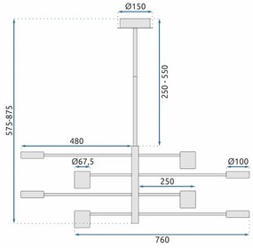 Toolight Toolight, LED stropné svietidlo s 8 ramenami 75x124 cm APP598-8C, čierna, OSW-08566