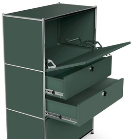 Kovová komoda »CN3« s 2 výklopnými priečinkami a 2 zásuvkami, olivovo zelená