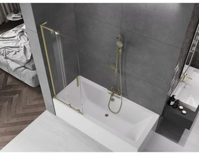 Mexen Velar L, 2-krídlová posuvná vaňová zástena 70 x 150 cm, 8mm číre sklo, zlatý matný profil, 896-070-003-01-55
