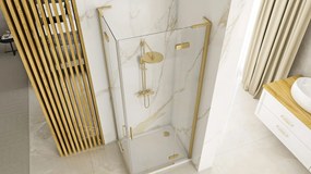Sprchový kút REA HUGO DOUBLE GOLD BRUSH 100x90, zlatý kartáčovaný/transparent - bez vaničky