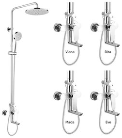 Mereo, Nástenná vaňová batéria Mada so sprchovou tyčou, hadicou, ručnou a tanierovou sprchou o 220mm, MER-CBE60101SAM