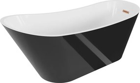Mexen Alta, voľne stojaca vaňa 170 x 75 cm, biela-čierna, zlatý prepad, 52141707575-G