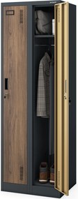 Dvojkomorová zamestnanecká skrinka antracitová, orech, 600x1800x500 mm: KACPER II Eco Design