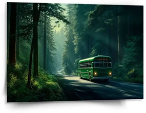 Sablio Obraz Zelený autobus v lese - 150x110 cm